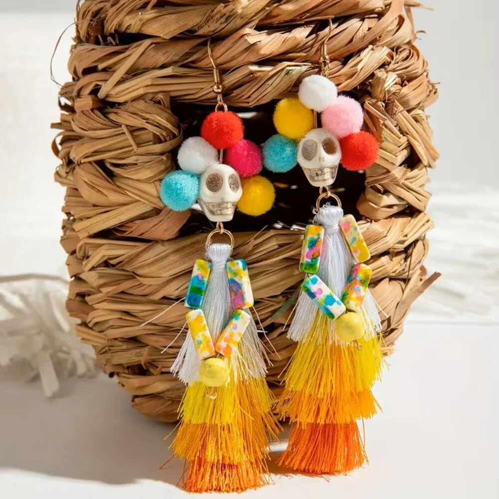 Halloween Day of the Dead Dia De Los Muertos Skull Earrings Z271 - Picture 1 of 2